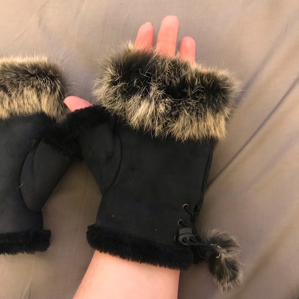 Rabbit Fur Hands Wrist Fingerless Gloves Mittens